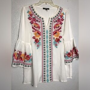 Andree by Unit White Embroidered Blouse Top S